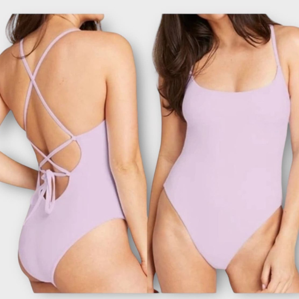 Andie SWIM The Fiji One Piece Lace-Up Cheeky Medium Pastel Purple NWT